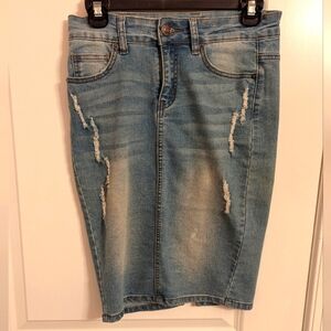 Women's Ripped Denim Skirt to the knee - Size Small